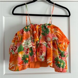 NWOT Colorful Ruffle Crop Tank — Orange + Pink